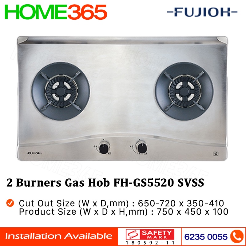 Fujioh 2 Burners BuiltIn Gas Hob FHGS5520 SVSS LPG / PUB Shopee