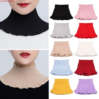 CLEVERHD Detachable Elastic Knitted Fake Collar Women Windproof Warm With Wooden Ears Turtleneck Neck Warmer