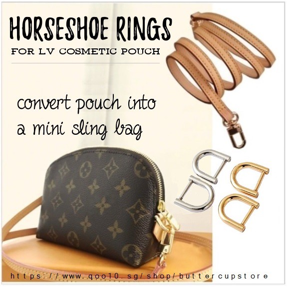 COSMETIC POUCH LV Horseshoe Rings Chain Sling Leather Strap Convert to Sling Should hand carry ...