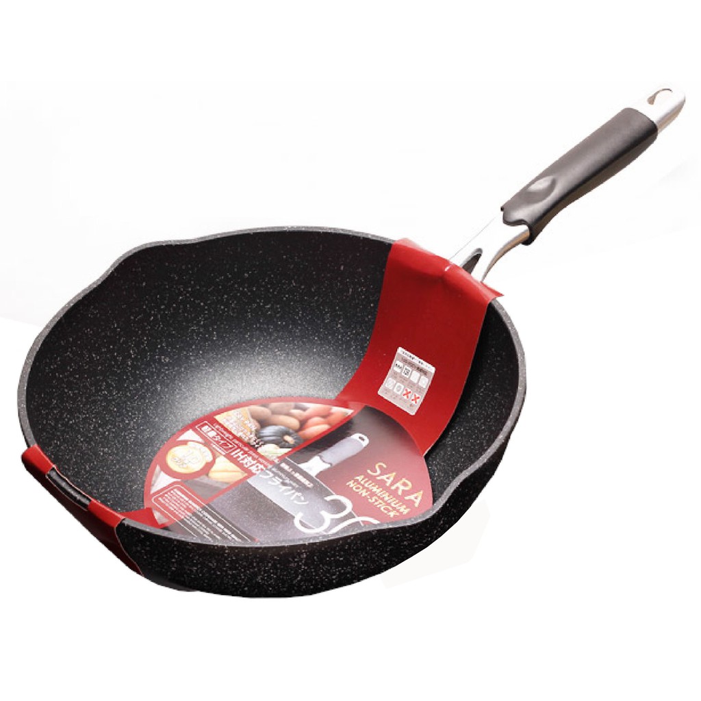 SARA / NonStick Deep Frying Pan 30cm with 2 Pour Spout / Stir Fry Pan