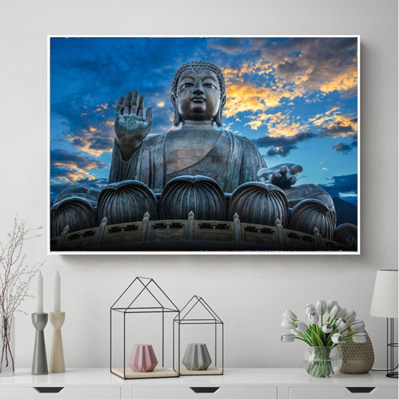Bronze Buddha Statue Meditation 5 Pieces Canvas Wall Picture Poster Home Decor 
