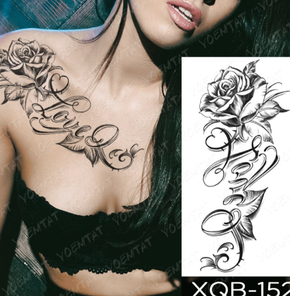 Image of Nightclubs, bars, young people Gift to friend Trendy personality Popular Singapore  Hot in Europe and America Waterproof Temporary Tattoo Sticker I Love You Flash Tattoos Lip Print Butterfly Flowers Body Art Arm Fake Sleeve Tatoo Women #7