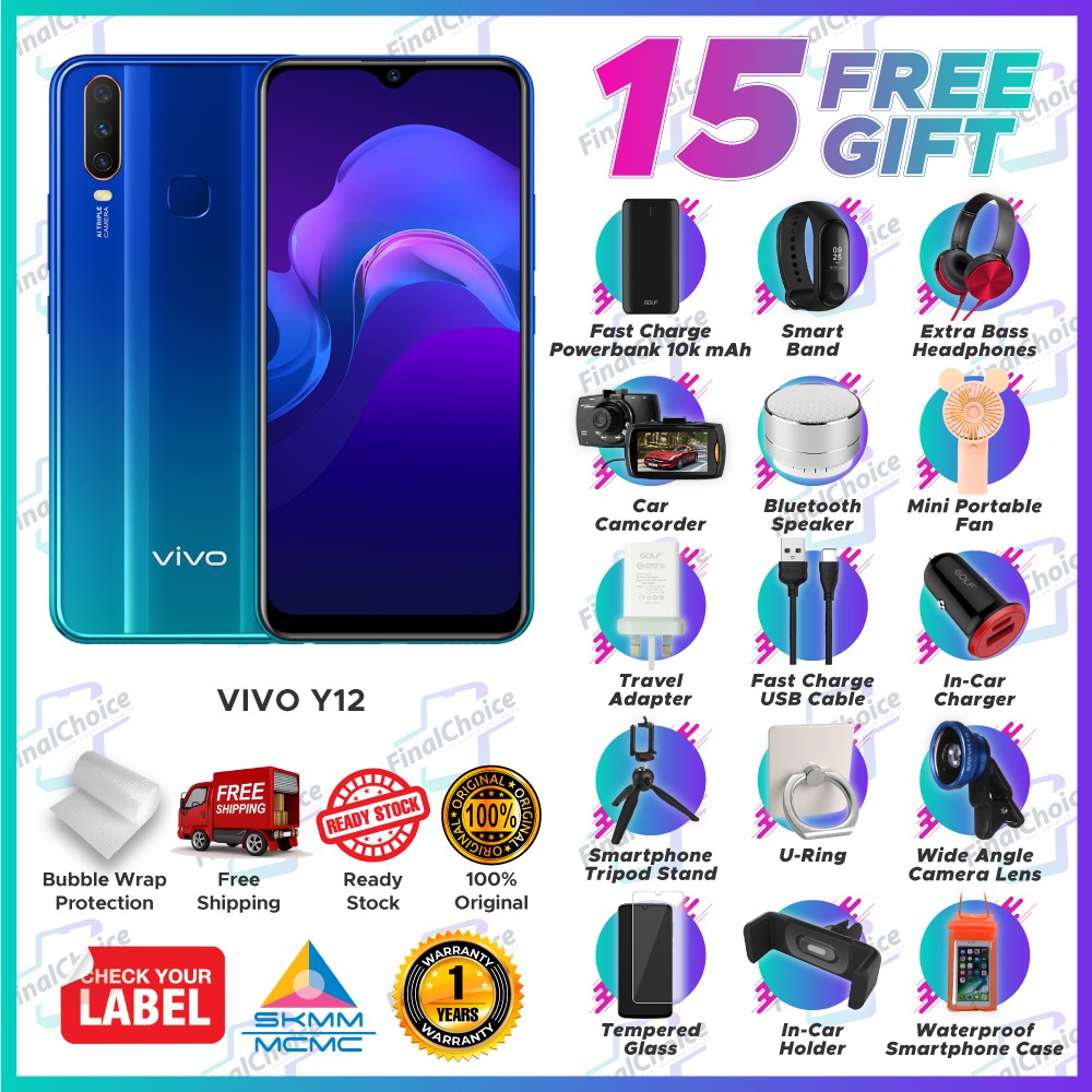 Up To 15 Free Gift Vivo Y12 3gb 64gb Original Vivo Malaysia Warranty Shopee Singapore