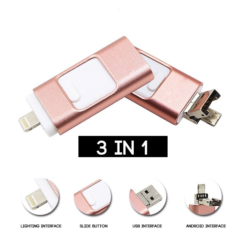 Otg Usb Flash Drive 3 In 1 Pendrive For Iphone Android Lightning Metal Usb Stick Shopee Singapore