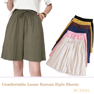 Women's Simple Loose Korean Solid Color Shorts Mid-length Five-point Pants Summer 2021 New Breathable Casual Mid-Waist Wide-Leg Pants Plus Size Shorts Daily Home Wear Pants
