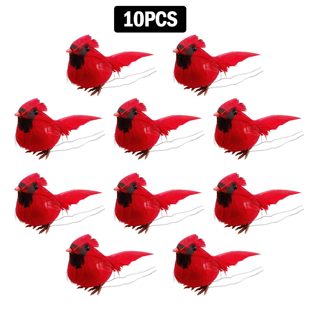 6 Pcs Xmas Tree Decor Perched Woodland Fake Feather Birds Garden Decor Ornament 