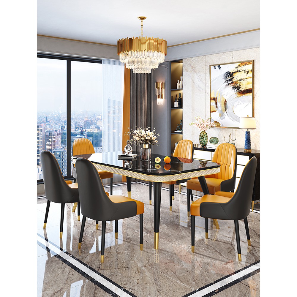 Elegant Luxury Marble Dining Table Chairs Set With Leather High-End