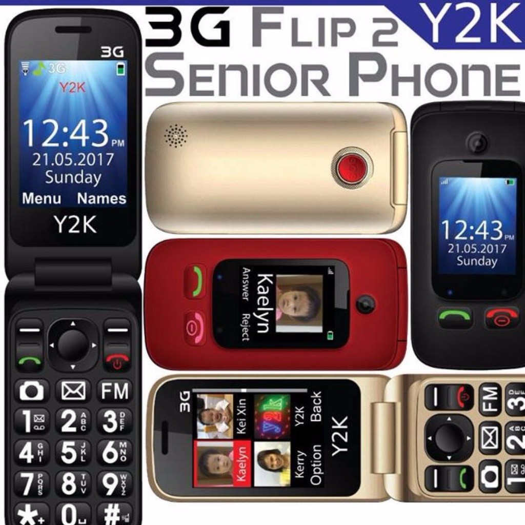 Y2K 3G Flip2 Senior Citizen Phone (Elderly Phone) (1 Year Local