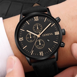 WAT Watch For Men Geneva Three Eyes Six Pin Calendar Fashion Business Roman Dial Leather Strap Casual Quartz Watch