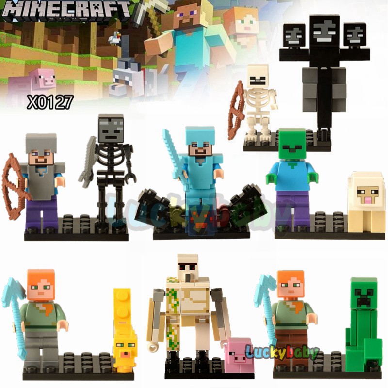 Legoing Minecraft Minifigures Steve Alex Skeleton Zombie Villager Pig My World Building Blocks Kids Toys Gifts Shopee Singapore