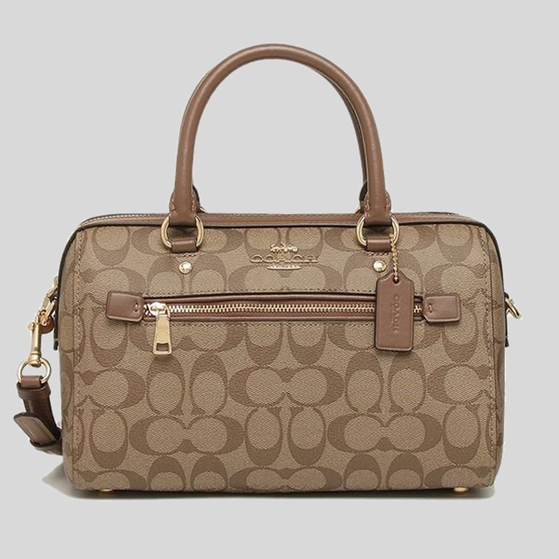 Coach Rowan Satchel In Signature Canvas Khaki Saddle F83607 Shopee