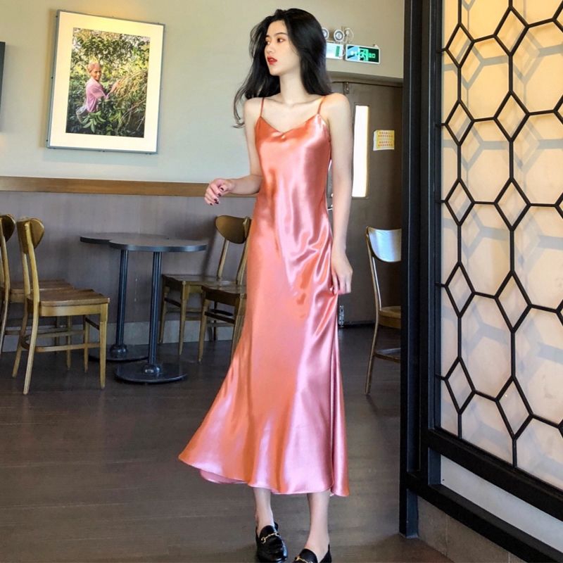 Satin V Neck Fishtail Dress | Shopee 