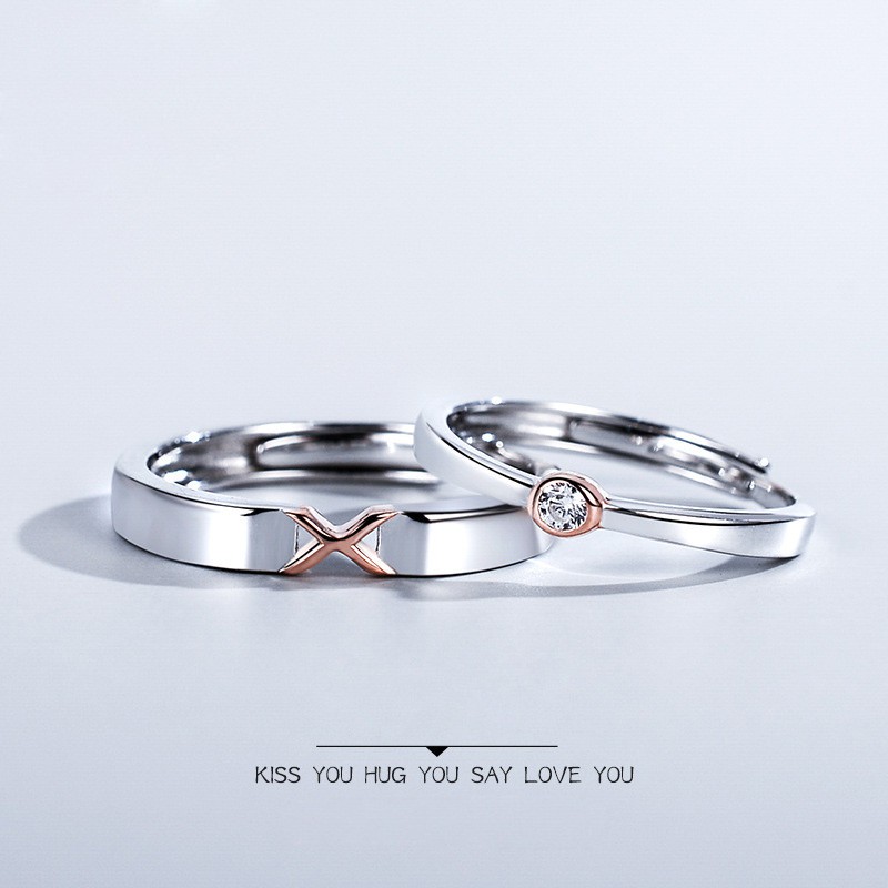 I Love You His Hers Matching Wedding Rings Set Adjustable Cz Diamond S925 Sterling Silver Rings For Couple Shopee Singapore