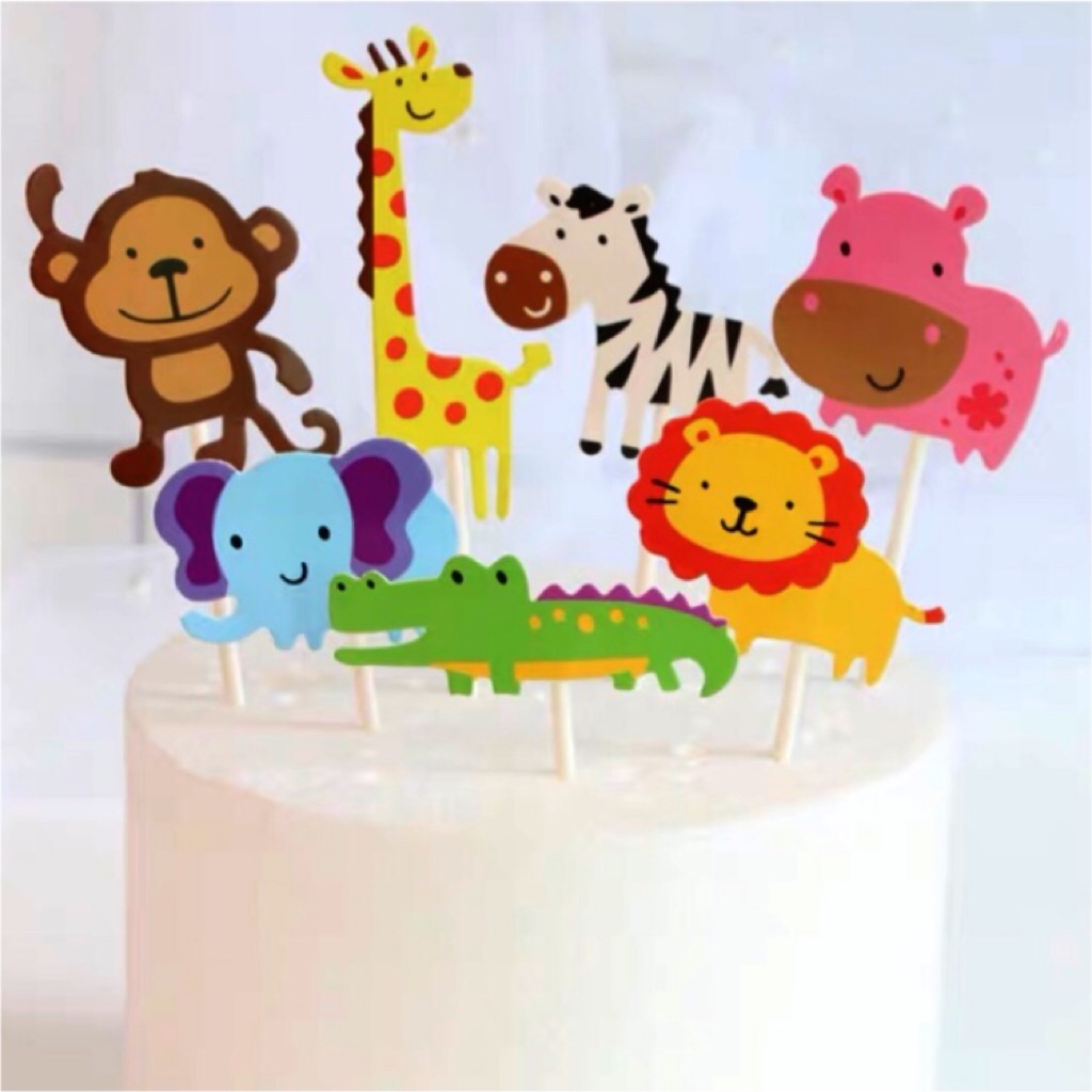 (sg Seller) Safari Animal Jungle Theme Birthday Cake Toppers  Tags 