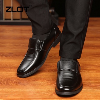 【ZLOT】High Quality Men Leather Loafers Shoes Fashion Men Formal Shoes All Black Rubber Shoes #7