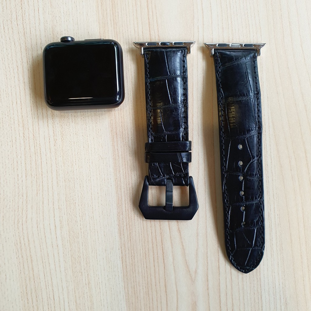 Sg Apple Watch Strap Genuine Crocodile Band Apple Watch Series 6 Se 5 4 3 2 1 Pitch Black Shopee Singapore