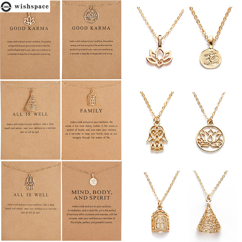 Wishspace Good Karma Palm Lotus Hollow Alloy Necklace Chain Chain Paper Card Series Wholesale Shopee Singapore