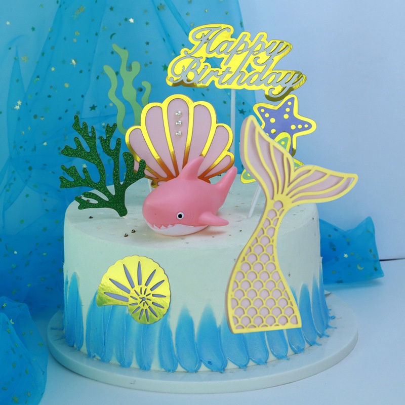 Cake Topper Paper Set Mermaid Tail torta Picks mare Tema decorazioni per torte Dessert Top Ornament 