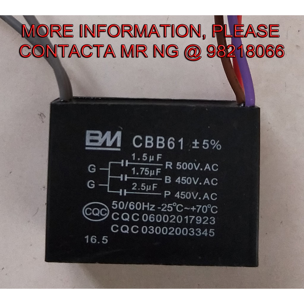 Capacitor 1 5uf 1 75uf 2 5uf 5 Wires For Ceiling Fan Cbb61 Bm