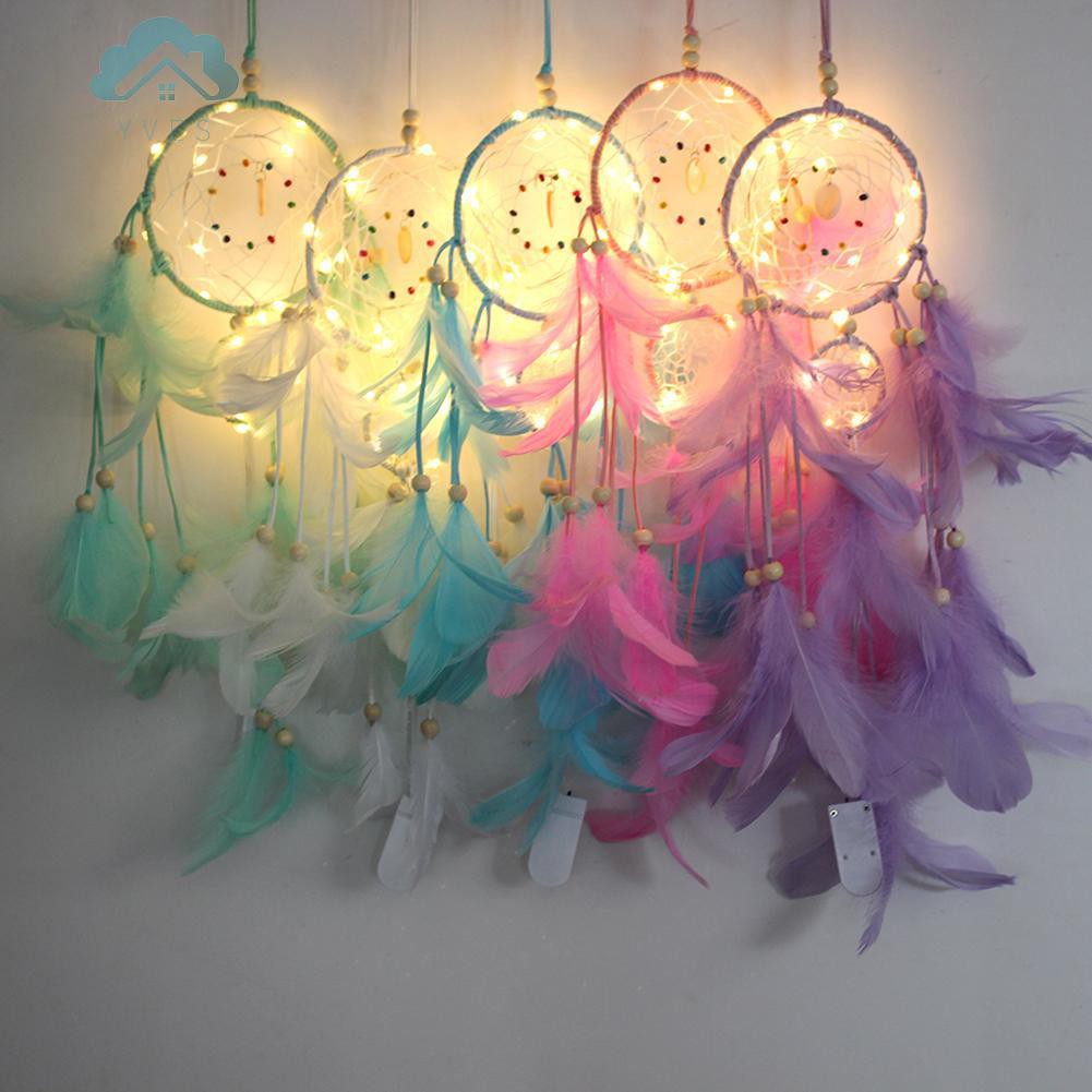 ☀Alo☀Decorative Led Light Two Ring Dream Catcher Feather Ornaments Birthday  Gift | Shopee Singapore