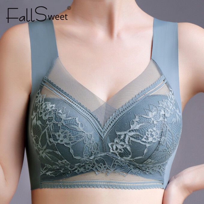 Fallsweet Women 40 110kg Plus Size Ubras Lace Seamless Wireless Bra Push Up Bralette Vest 