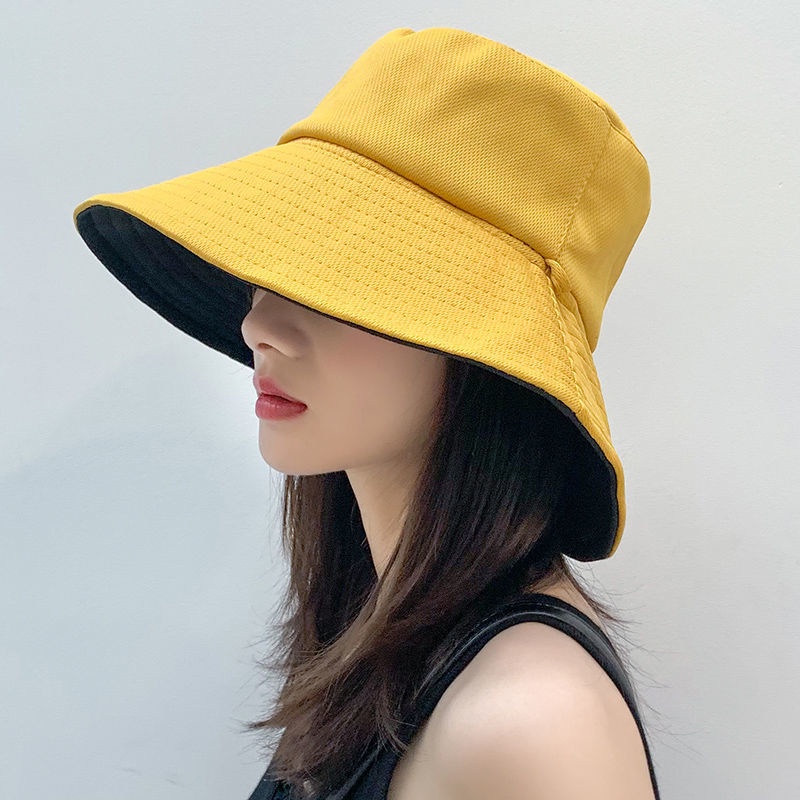 Image of Summer Fashion Women's Big Frame Solid Color Double-sided Sunscreen Fisherman Hat Breathable Cotton Outdoor Travel Bucket Hat #6