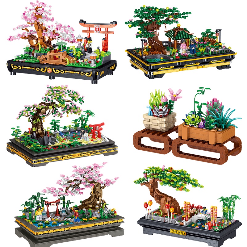 Mytopshop Bonsai Mini Micro Cherry Tree Succulent Plants Peach Flower Pine Bamboo Park Figures Model Building Block Brick Toy Display Gift Set Kids New Compatible Lego Shopee Singapore