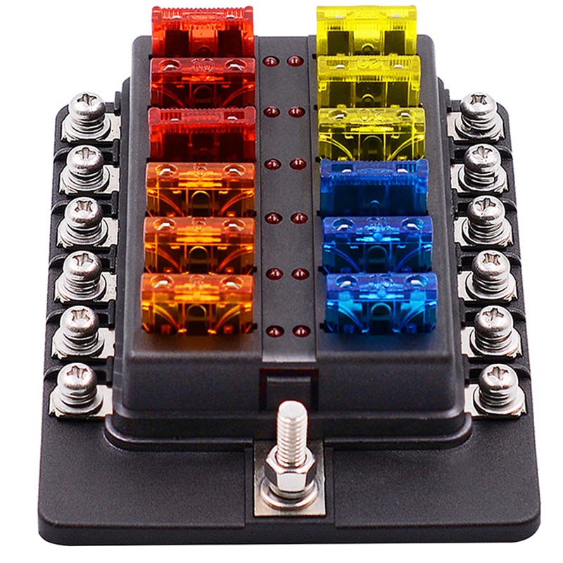 12v 24v Blade Fuse Box Holder 12 6 Ways Modified Fuse Box Terminal Block With Led Warning Light For Car Boat Marine Trike Shopee Singapore