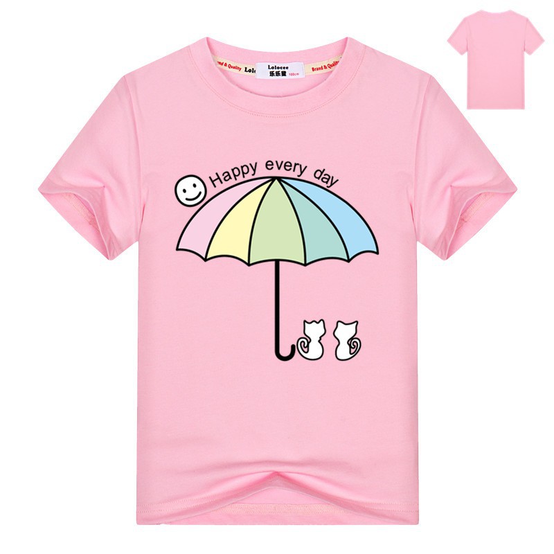 Girls Summer Cute Top Rainbow Umbrella T Shirt For Girl Cartoon Sweet Cat Tops Children Tee Shopee Singapore - rainbow girl shirt roblox t shirt designs