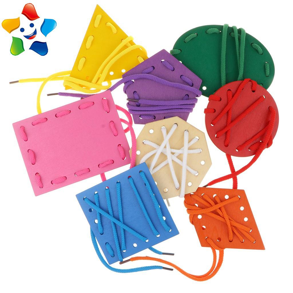 AG toy store 8 PCS Wooden Geometry Threading Board Lacing Game Kids