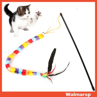 Pet Kitten Cat Teaser Rainbow Feather Chaser Stick Rod Interactive Play Fun Toy