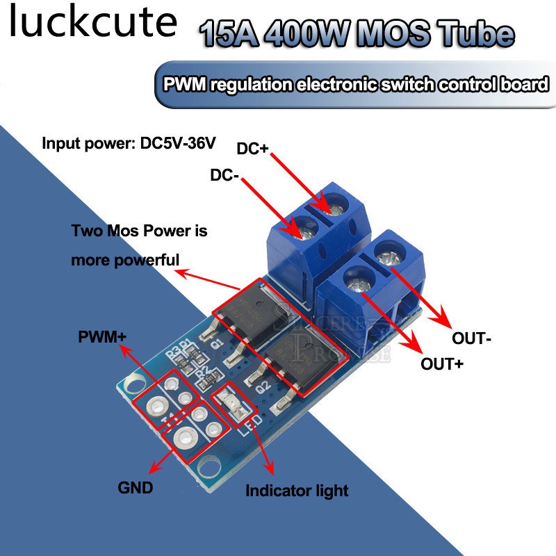High Power 15A 400W MOS FET Trigger Switch Drive Module PWM Regulator