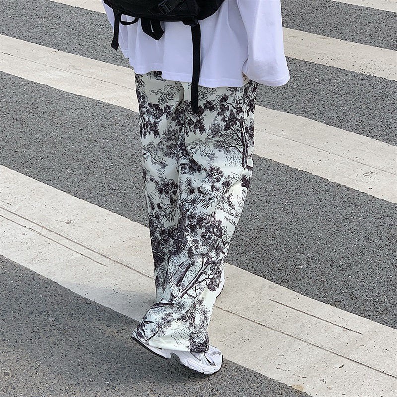 Image of ∈spring and summer new style Korean loose Chinese ink painting tie-dye printed pants women s casual all-match wide-l #4