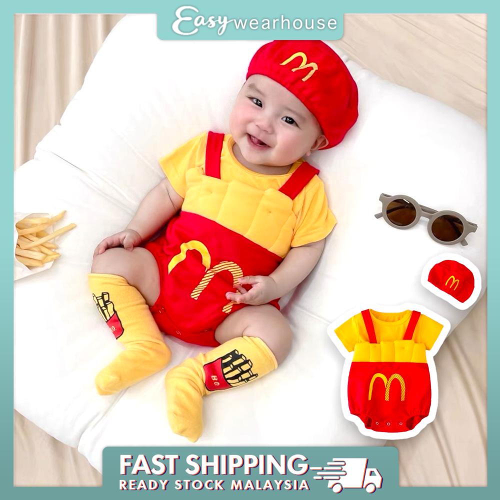 EASY WEARHOUSE Cute Baby McDonald Fries Costume Photo Shooting Jumpsuit + T-Shirt + Hat Clothing Set