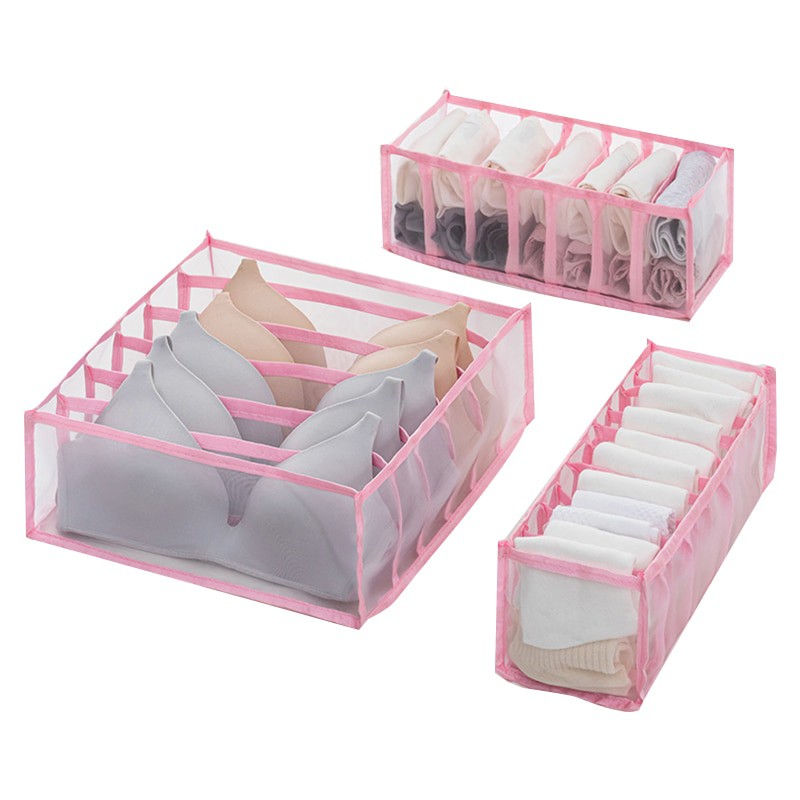 SUPSweet Candyy 3PCS Underwear Organizer Beige 3 Set Foldable Closet Storage Boxes Drawer Organizer for Underware,Bra,Socks 