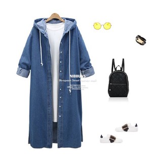 Image of thu nhỏ Women Long Sleeve Hooded Denim Jacket Coat Cardigan Dark Blue S #5