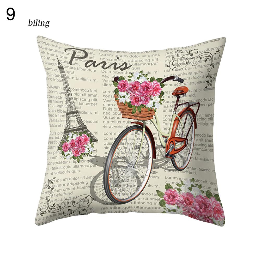 Biln Bicycle Flower Eiffel Tower Pillow Case Cushion Cover Bed Car