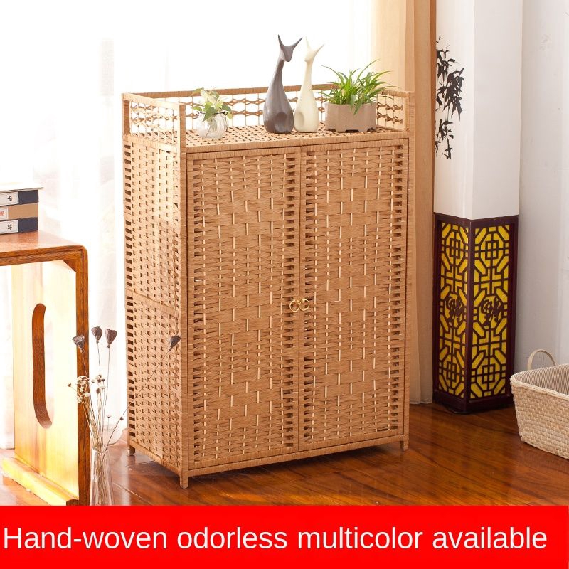 Free Shipping Rattan Woven Simple Large Capacity Shoe Cabinet Locker Double Door Shoe Rack Storage Cabinet Hallway Creative Multi Layer Shoe Cabinet Shopee Singapore