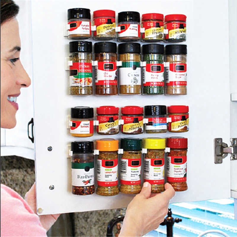 1/2/4 Pcs Wall Mount Ingredient Spice Bottle Rack Plastic Clip Organizer Rack