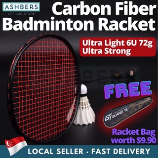 Badminton Racket 4U/6U Carbon Fiber High Quality Racquet, Super Light and Strong. Free Bag, Grip Tape, Wristband