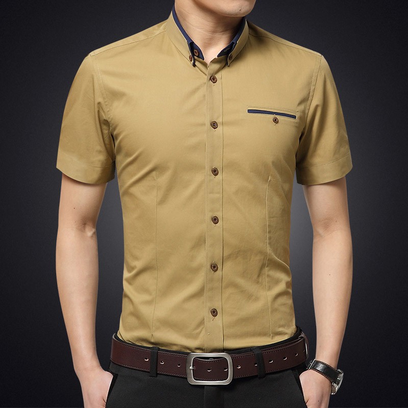 Hot Style Short Sleeve Shirt Mens Formal Shirts Korean Business Casual Khaki Kemeja Lelaki Plain Slim Baju M 5xl Shopee Singapore