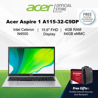 Acer Aspire 1 A115-32-C9DP(Silver) Laptop 15.6-Inch FHD Display with Preloaded Microsoft Office 365 Personal