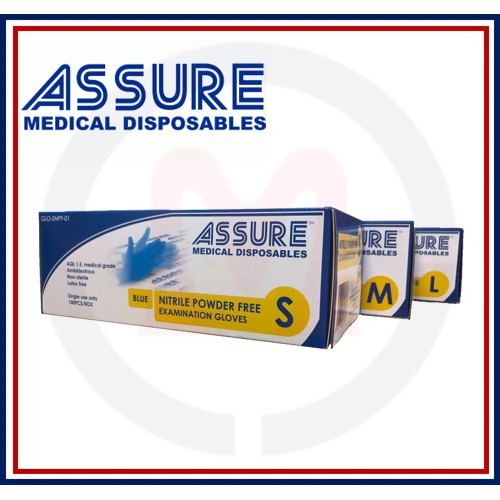 Assure Nitrile Powder Free Gloves 100 S Box S M L Sizes Shopee Singapore