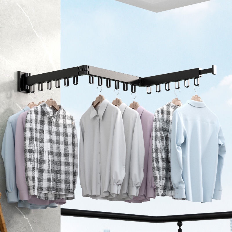 Wall hanging folding clothes drying rack balcony telescopic clothes