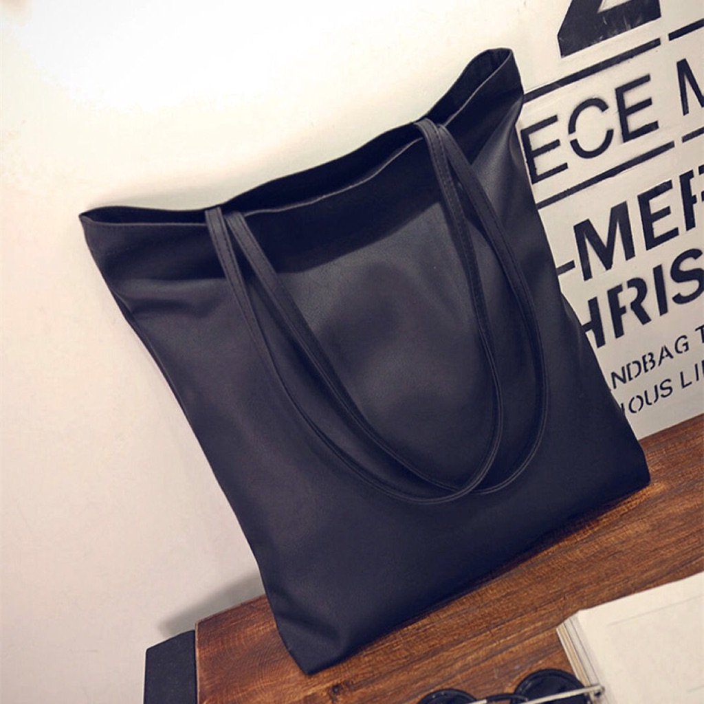 Black PU Leather Tote Bag A4 Size | Shopee Singapore