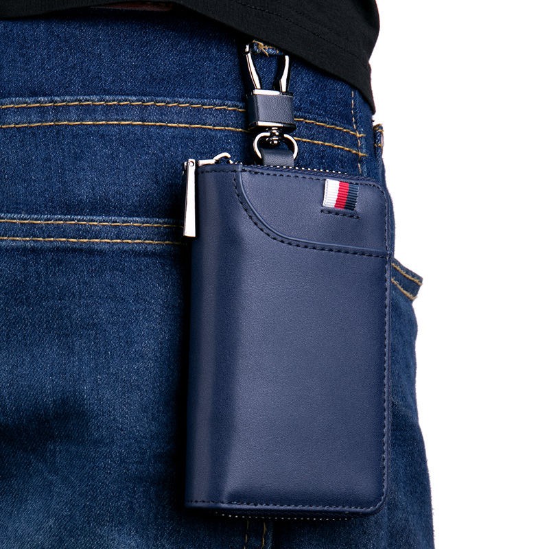 Unisex Leather key holder Men's Key Pouch Multifunction Zipper Key