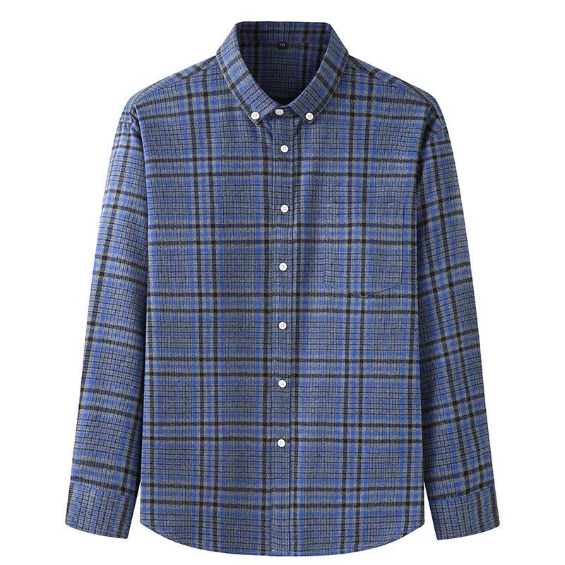 Image of 【Plus Size】Men long-sleeved plaid casual shirt #6