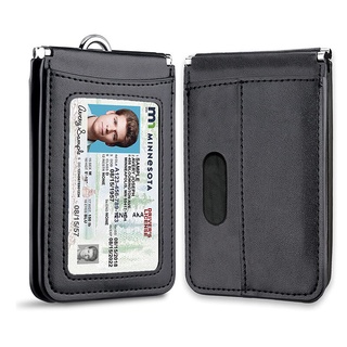 US Top Grade Genuine Leather ID Badge Holders with Neck Lanyard Formal Staff Office Worker Supplies Magnet closed ID Card Secure Cover name tags Cases #8