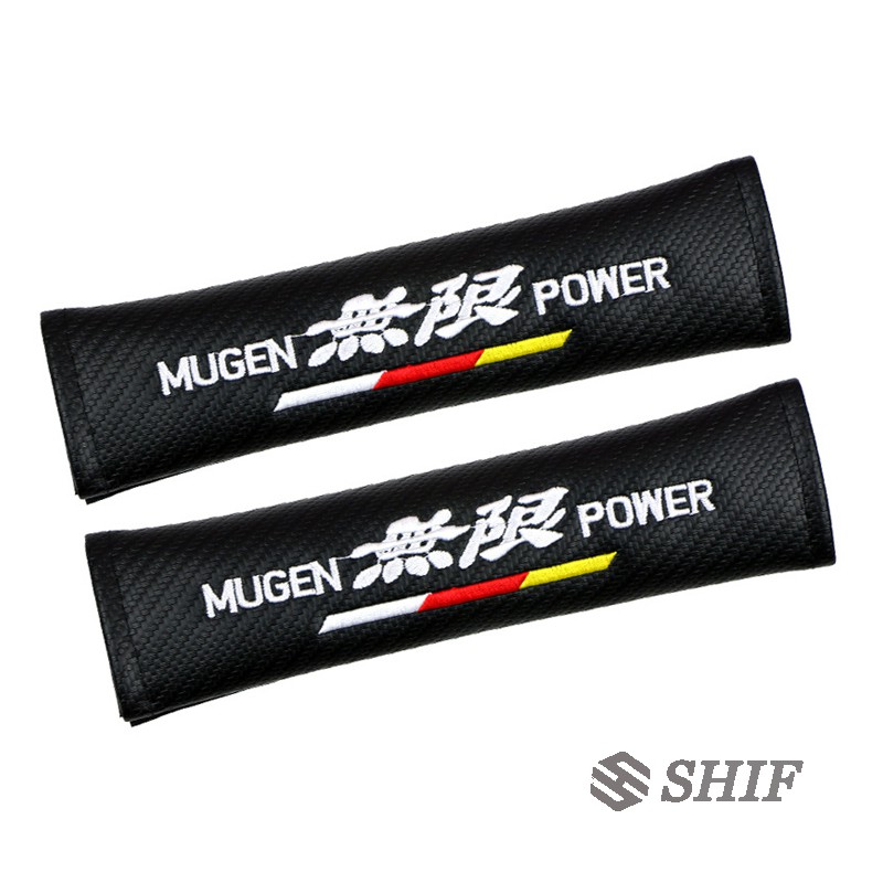 Mugen 2x JDM Mugen Power Carbon Fiber Look Car Seat Belt Covers Shoulder Pads Cushion 