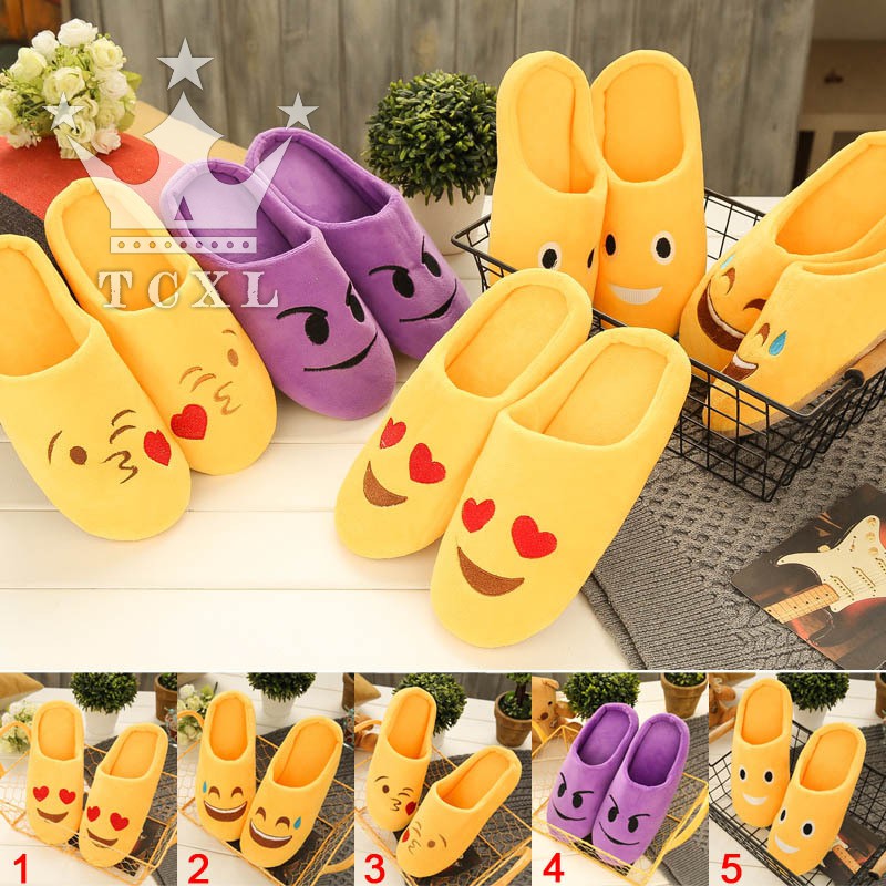 Fashion Women Cute Emoji Slippers Non Slip Furry Soft Plush Slipper Home Warm Ladies Comfort Indoor Shoes For Bedroom